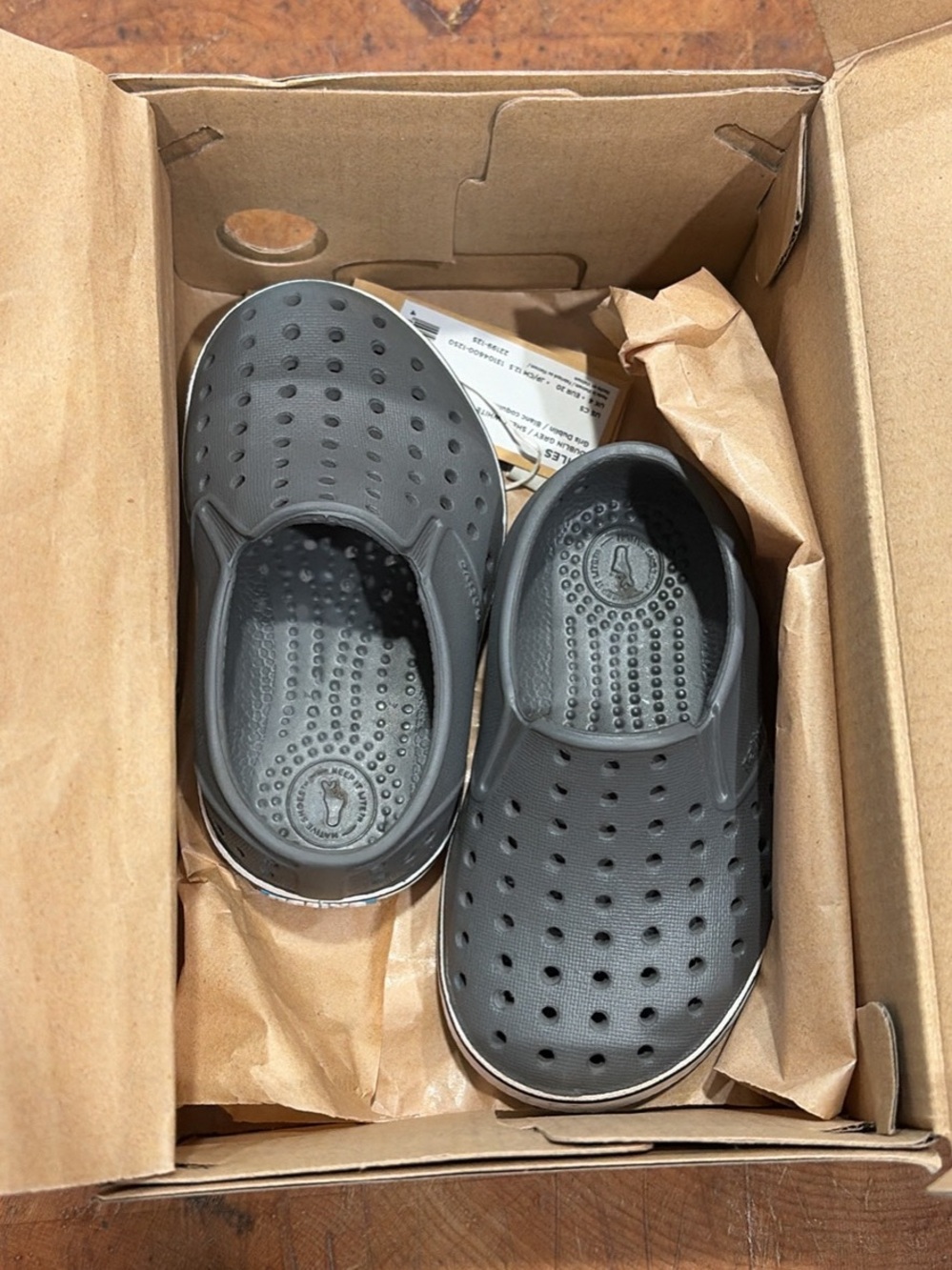 Native Kids Grey Slip-On Perforated Clogs